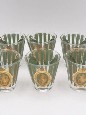 CERA Lot of 6 Athena & Cupid Green & Gold Double Shot Glasses